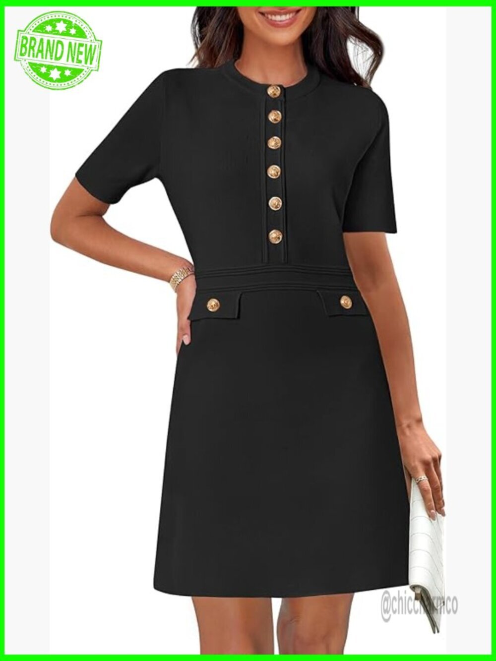 Summer Bodycon Sweater Dress Short Sleeve Knit Button Formal Work Dress